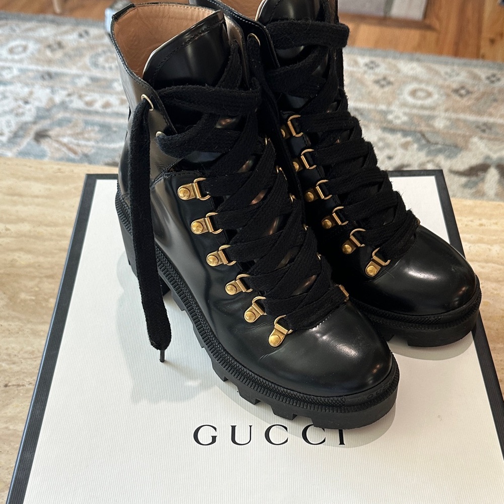 Gucci Black combat Boots with Gold Accents size 37